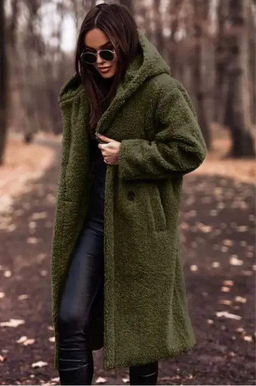 Fashion Long Clean Color Long Sleeve Woolen Women's Coat