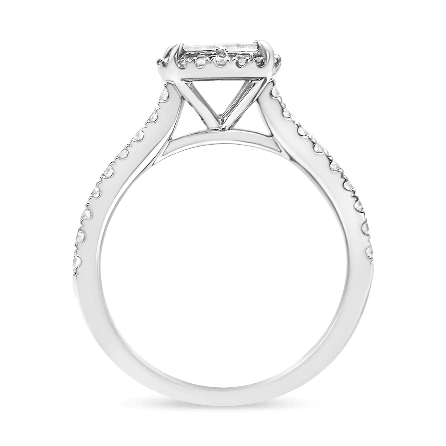 14K White Gold 1.00 Cttw Invisible Set Princess Diamond Composite Cushion Shaped Engagement Ring (H-I Color, I1-I2 Clarity)