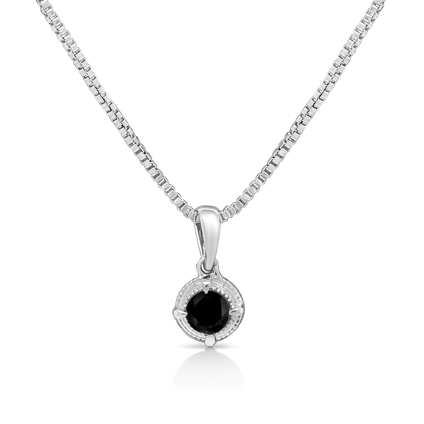 .925 Sterling Silver Treated Color Diamond Solitaire 18" Milgrain Pendant Necklace