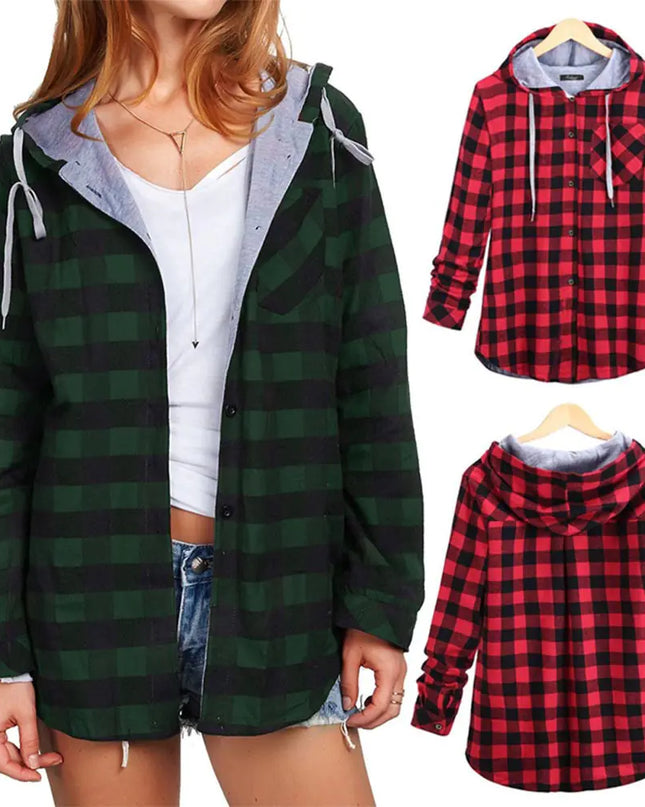 Multicolor Checked Hooded Cardigan for Women