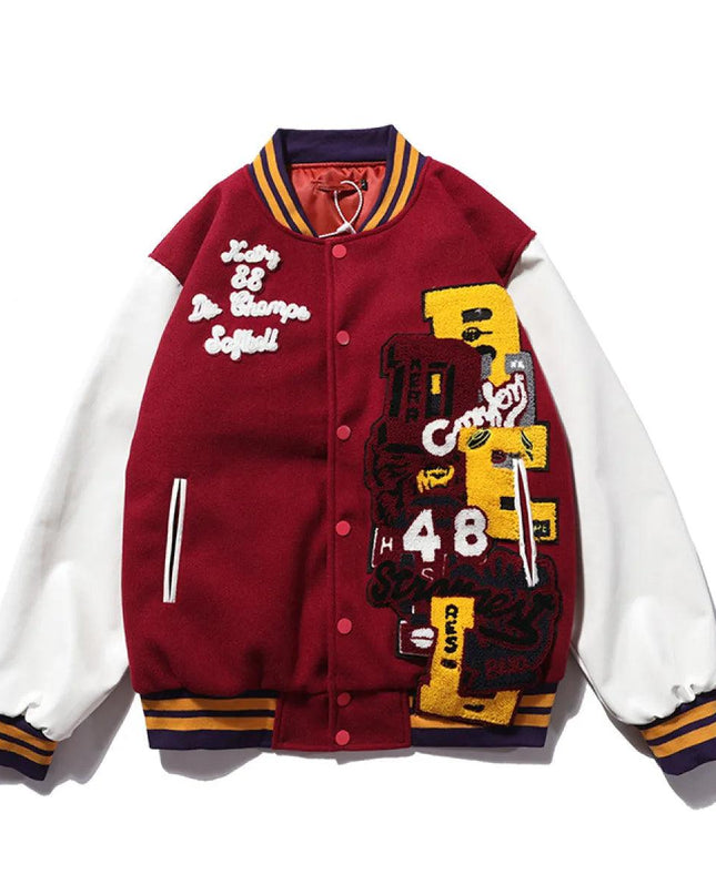 Woolen Leather Embroidered Baseball Jacket