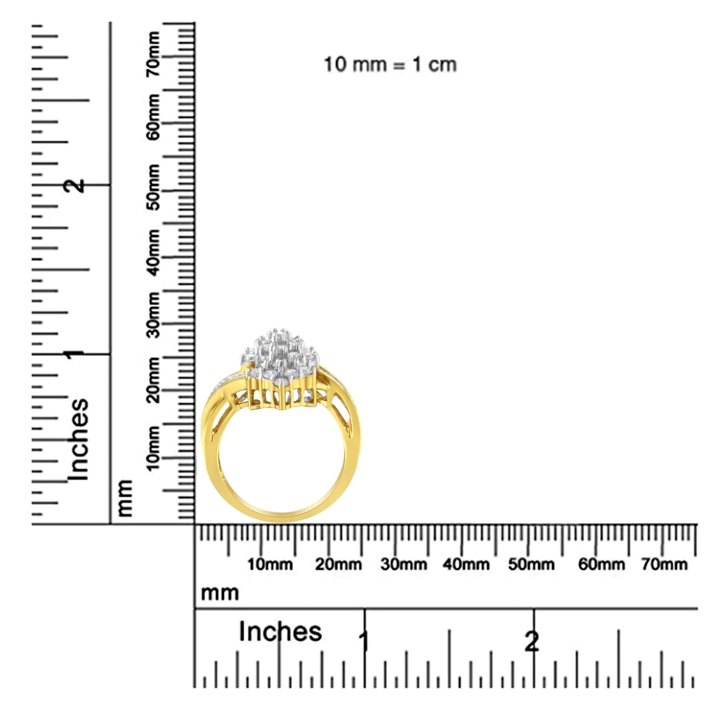 10K Yellow Gold Round And Baguette Cut Diamond Cluster Ring (1 1/10 Cttw, H-I Color, SI2-I1 Clarity)