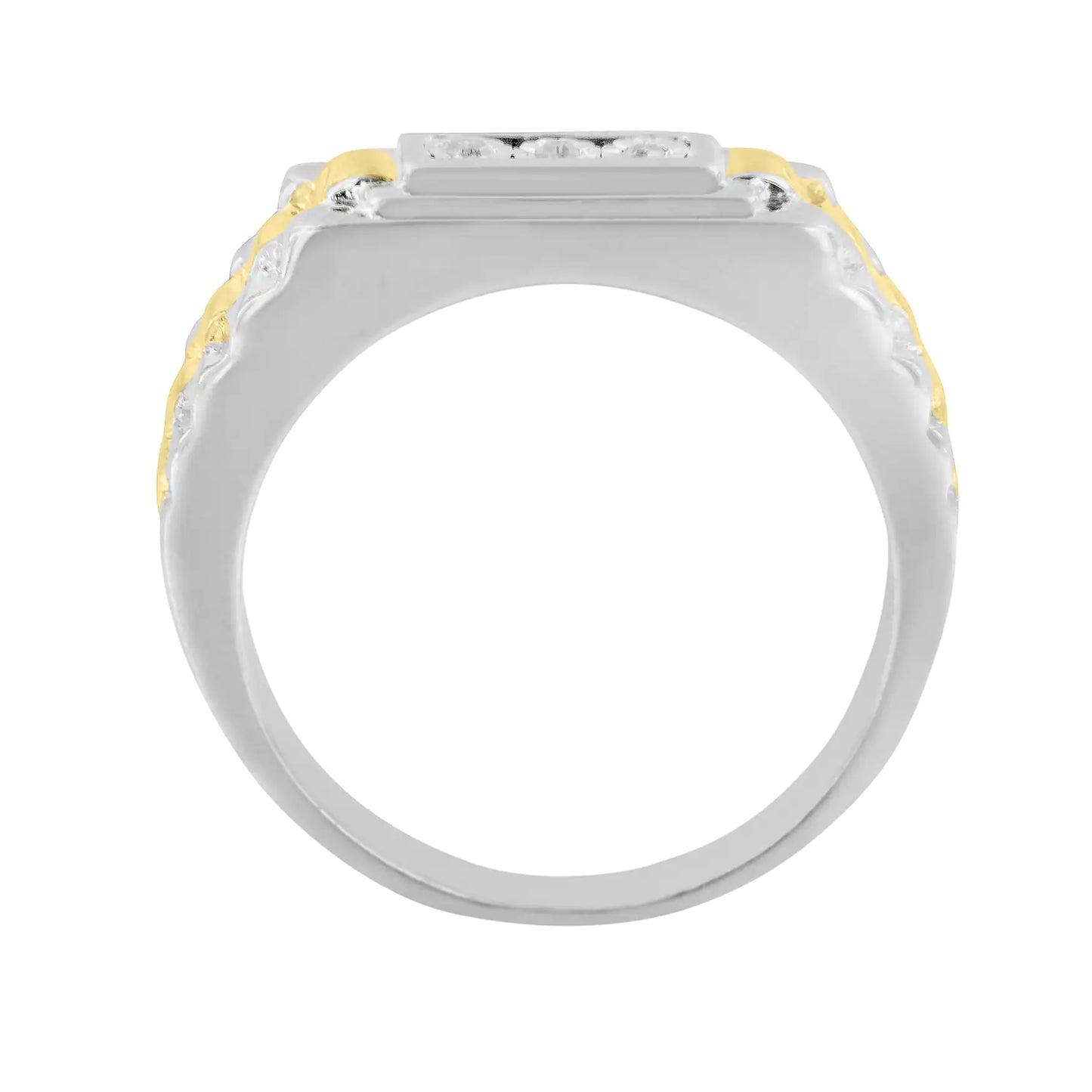 10K Yellow Gold Plated .925 Sterling Silver Diamond Accent Miracle-Set 3 Stone Ridged Band Gentlemen's Fashion Ring (I-J Color, I2-I3 Clarity)