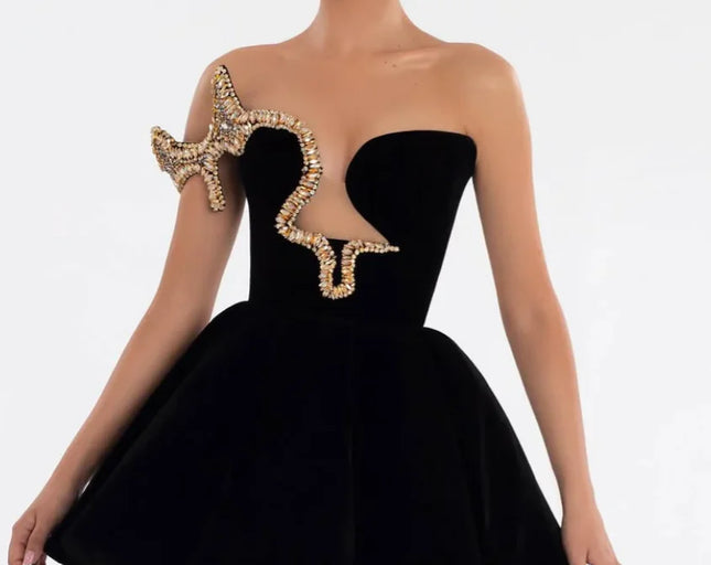 Strapless Sequined V-neck Tight Dress