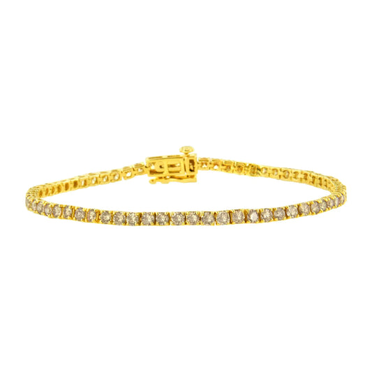 14K Yellow Gold Plated .925 Sterling Silver 4 cttw 4-Prong Set Round-Cut Diamond Classic Tennis Bracelet (K-L Color, I2-I3 Clarity) - Size 7.25"