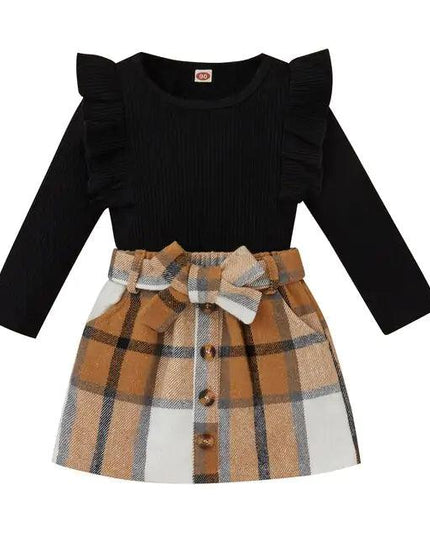 Knitted Ribbed Solid Color Baby Girl Set