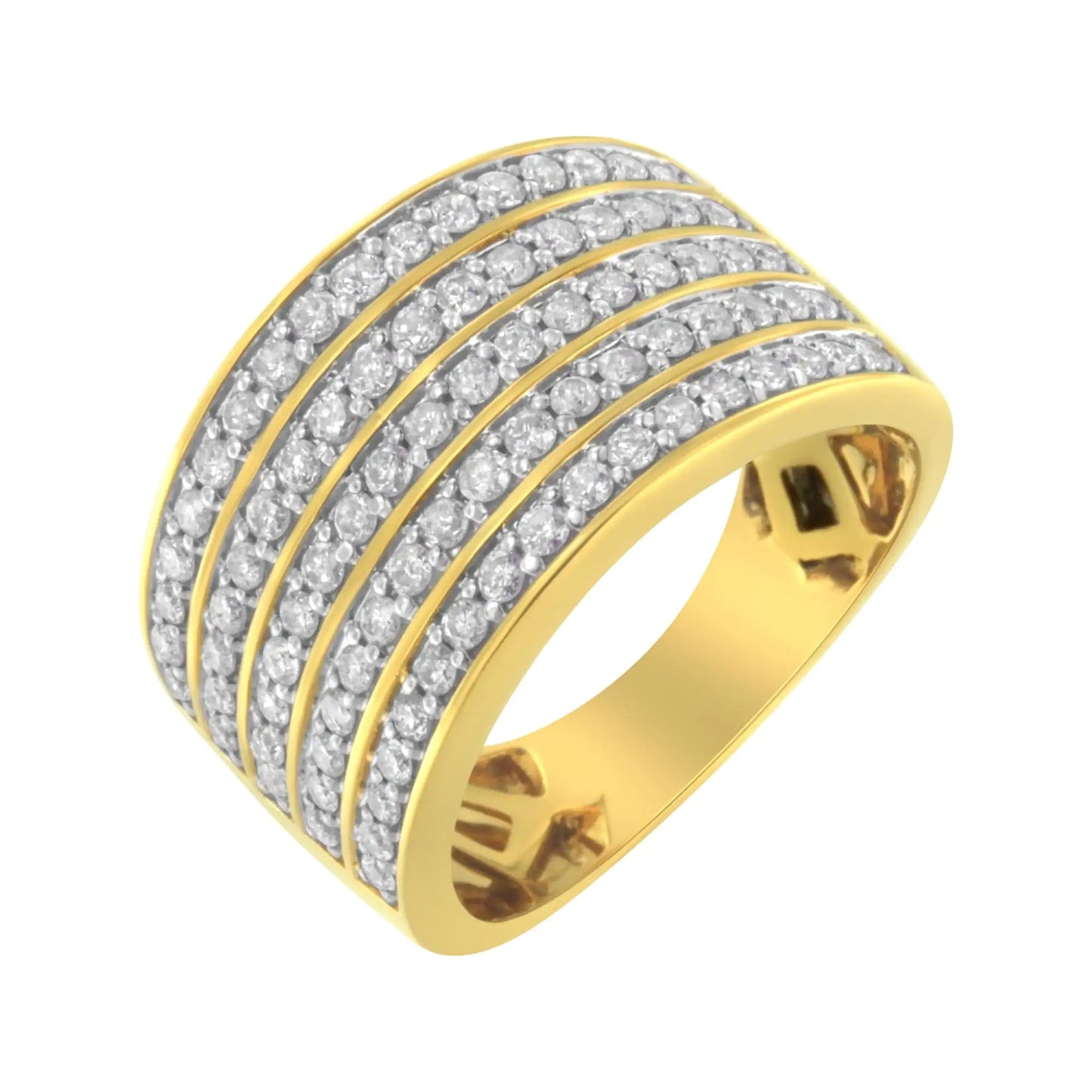 14K Yellow Gold Plated .925 Sterling Silver Diamond Multi-Row Band Ring (1 1/10 Cttw, J-K Color, I1-I2 Clarity)