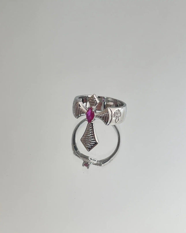 Red Zircon Cross Ring