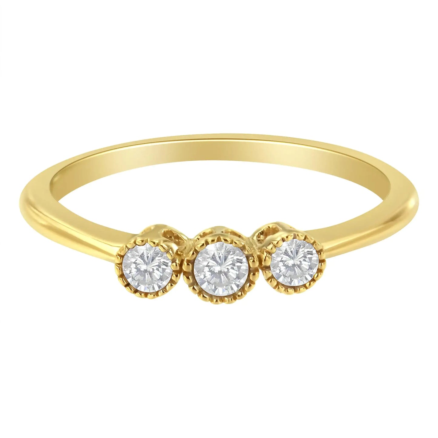 10K Yellow Gold Plated .925 Sterling Silver 3 Stone Diamond Ring (1/4 Cttw, J-K Color, I2-I3 Clarity)