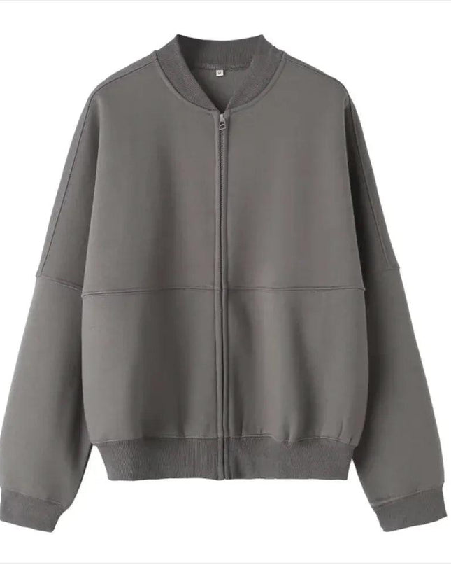 Zipper Bomber Jacket Coat Sweater Loose High Waist Flannel Pants