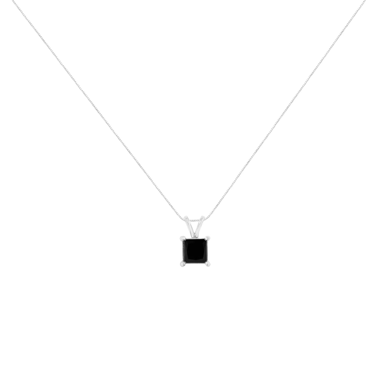 .925 Sterling Silver Treated Black Diamond Solitaire Pendant Necklace (Black)