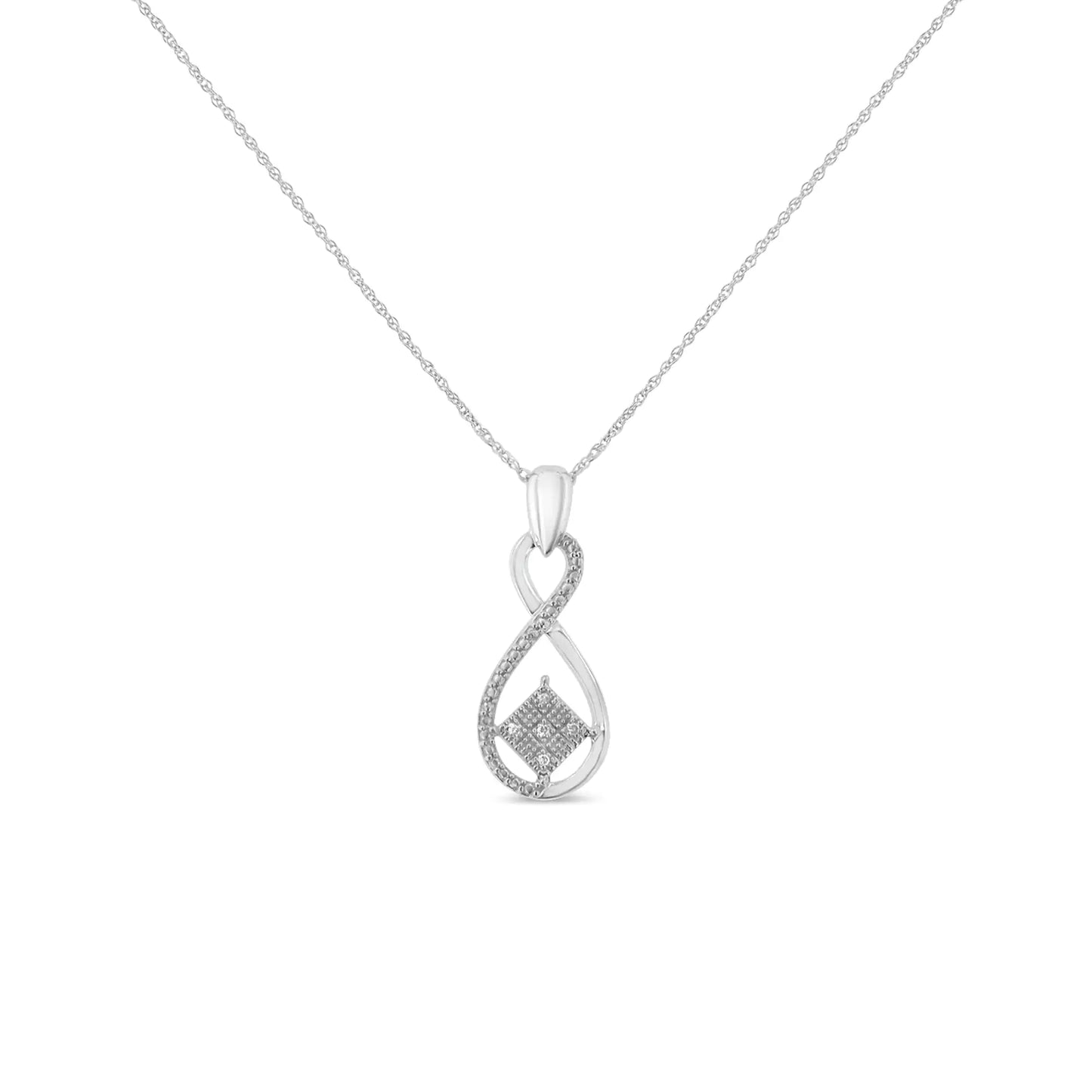 .925 Sterling Silver 1/25 cttw Round Cut Diamond Infinity and Square Accent Pendant Necklace (H-I, I2)