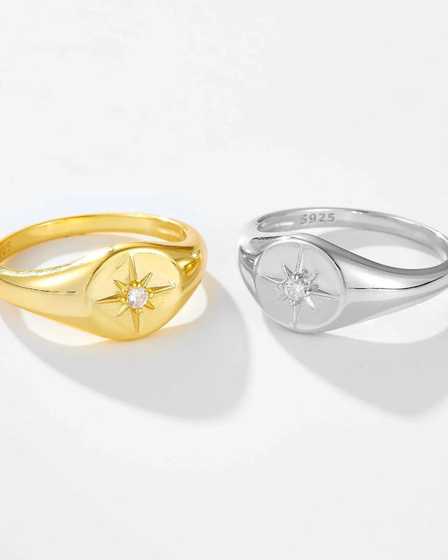 S925 Silver Plated Heart-shaped Six-pointed Star Ring