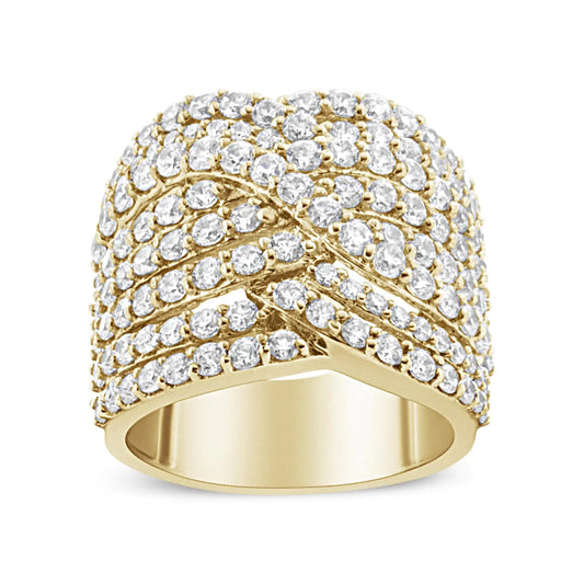 10K Yellow Gold 3.0 Cttw Diamond Eight-Row Bypass Crossover Statement Band Ring (H-I Color, I2-I3 Clarity)