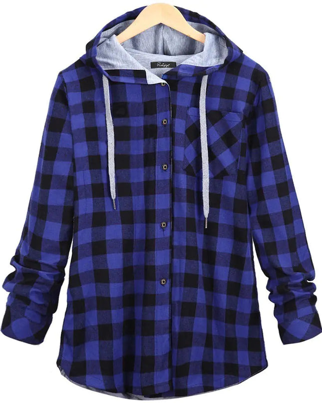 Multicolor Checked Hooded Cardigan for Women