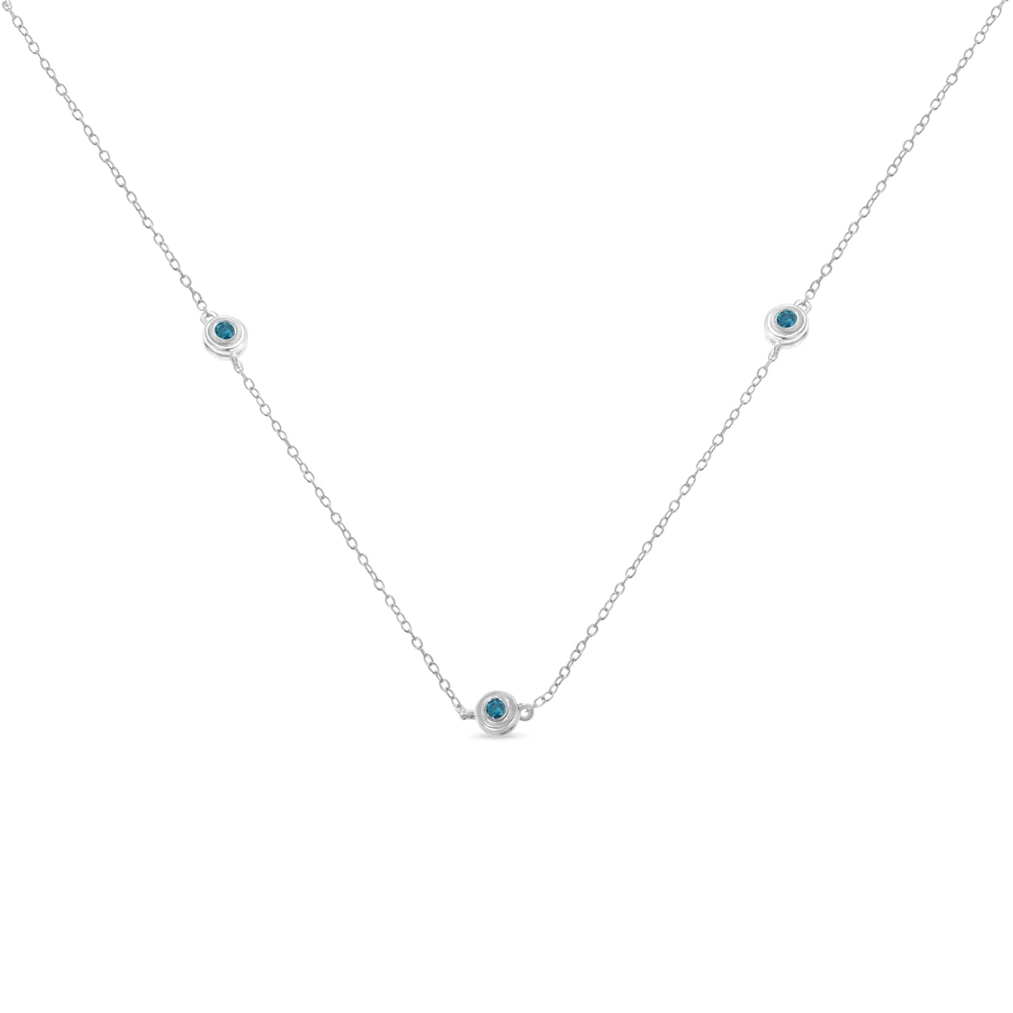 Sterling Silver Treated Blue Color Diamond Station Necklace (1/2 cttw, Blue Color, I2-I3 Clarity)