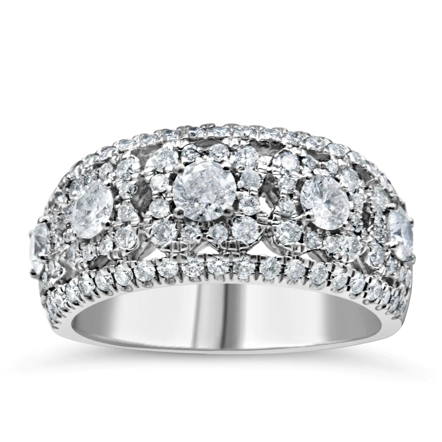 14k White Gold 1 1/2 Cttw Round Diamond Openwork Floral Filigree Anniversary Fashion Band Ring (H-I Color, I1-I2 Clarity)