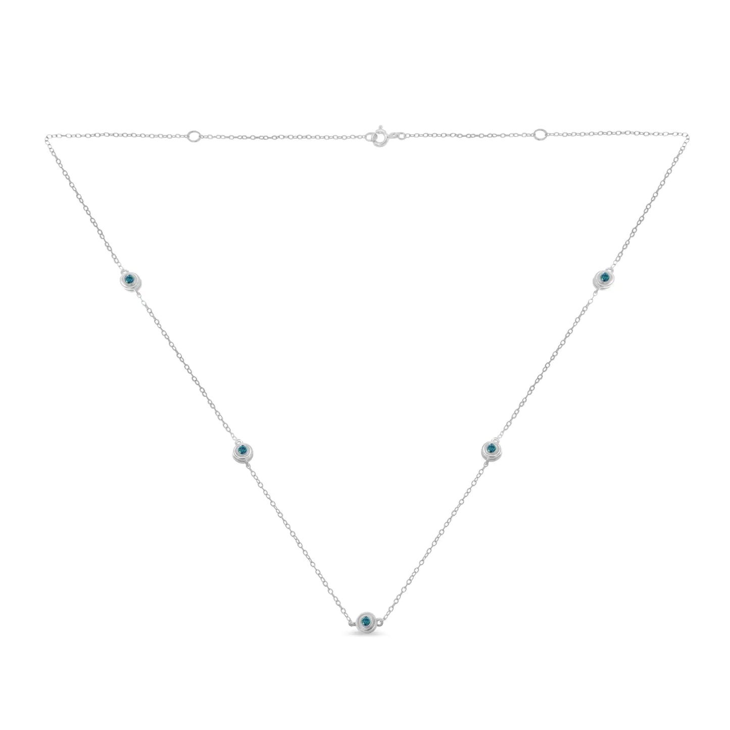 Sterling Silver Treated Blue Color Diamond Station Necklace (1/2 cttw, Blue Color, I2-I3 Clarity)