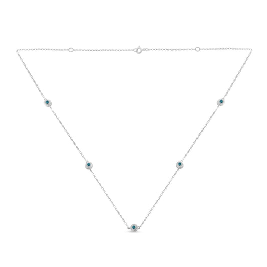 Sterling Silver Treated Blue Color Diamond Station Necklace (1/2 cttw, Blue Color, I2-I3 Clarity)