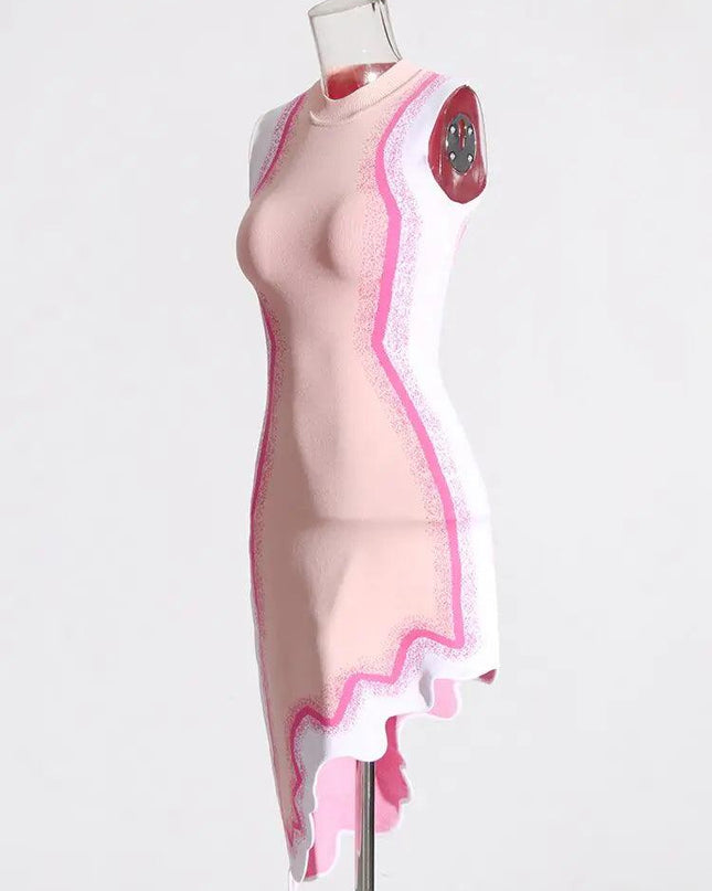 Pink Asymmetrical Knit Dress