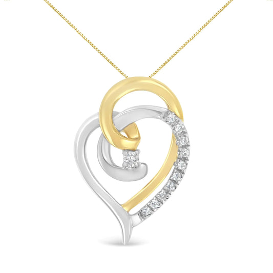 10K Yellow and White Gold Diamond Accent Open Double Heart Spiral Curl 18" Pendant Necklace (J-K Color, I2-I3 Clarity)