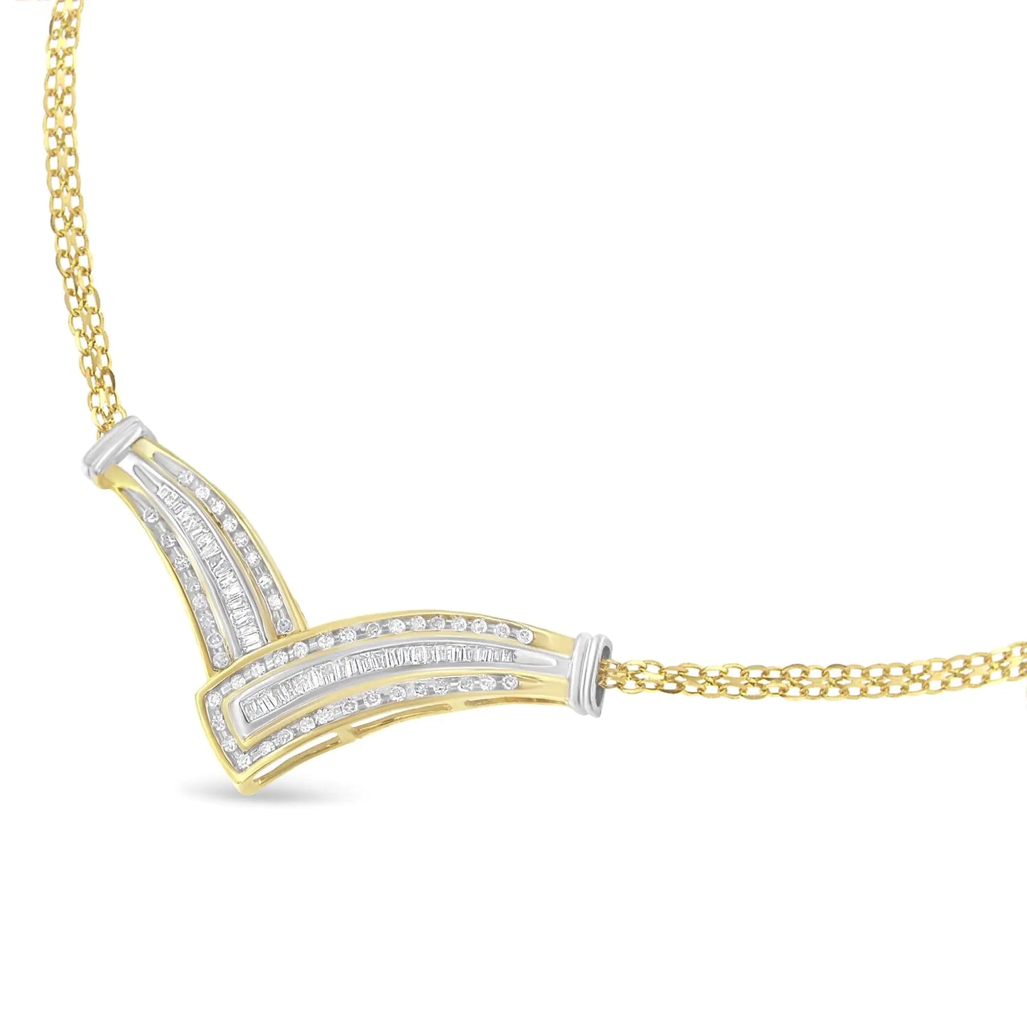 14K Yellow Gold 1/2 cttw Diamond V-Shape Pendant Necklace (I-J, I1-I2)