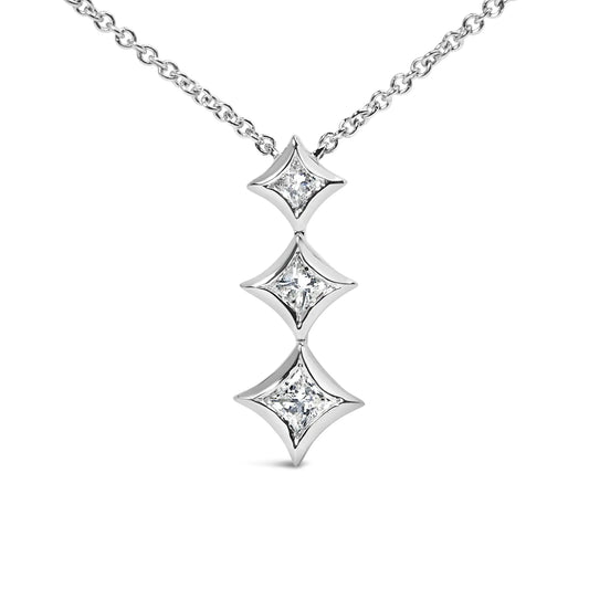 10K Gold 1/5 Cttw Princess Cut Diamond 3 Stone Drop 18" Pendant Necklace (H-I Color, SI2-I1 Clarity)