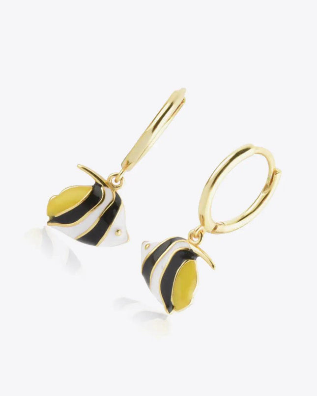 925 Sterling Silver Fish Drop Huggie Earrings