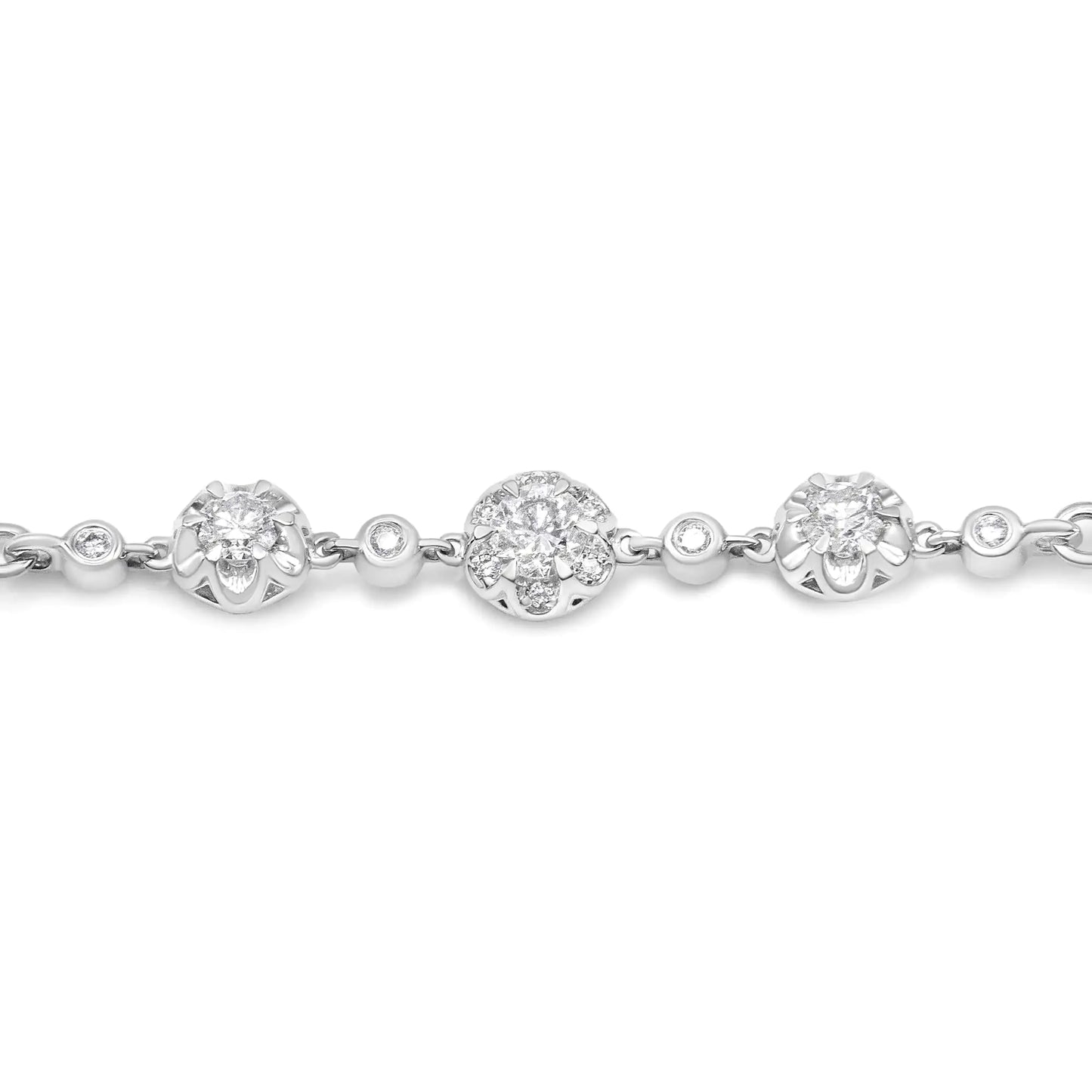 10K White Gold 0.41 Cttw Round Prong and Bezel Set Cluster Diamond Alternate Pattern Bolo Bracelet (I-J Color, I1-I2 Clarity) - Adjustable 4" to 10"