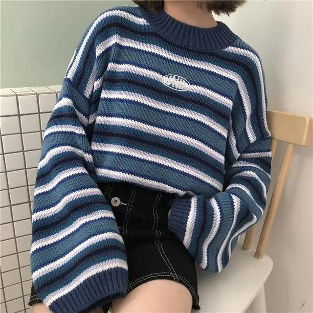 Navy Stripes Oversized Sweater