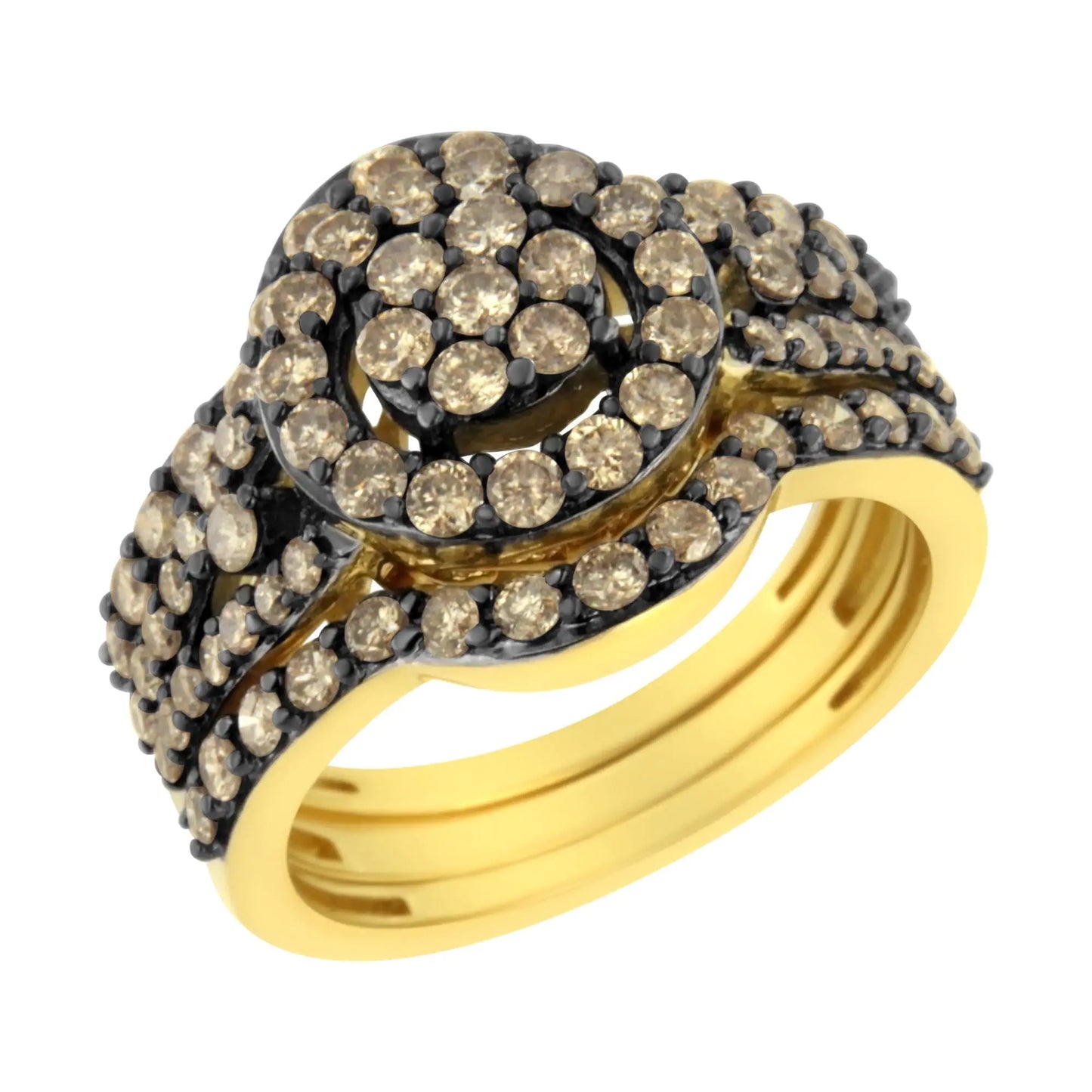 10K Yellow Gold and Black Rhodium Plated .925 Sterling Silver 1 3/5 Round-Cut Diamond Cocktail Ring (J-K Color, I1-I2 Clarity)