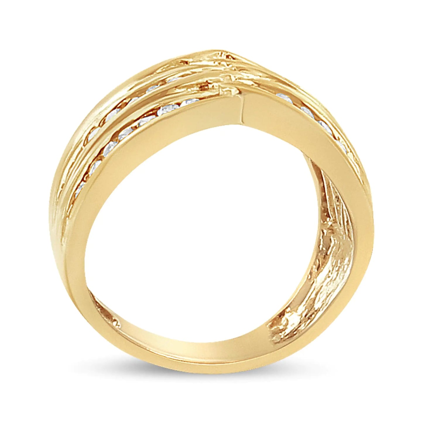 10K Yellow Gold Plated .925 Sterling Silver 1 1/2 Cttw Diamond Channel Band (Champagne Color, I2-I3 Clarity) Ring