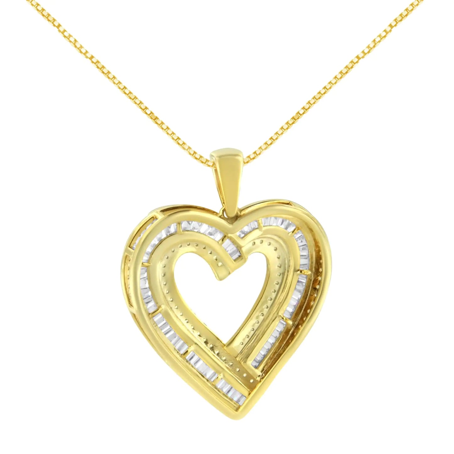 .925 Sterling Silver 1 3/8 Cttw Baguette Diamond Composite Heart 18" Inch Pendant Necklace (I-J Color, I1-I2 Clarity)