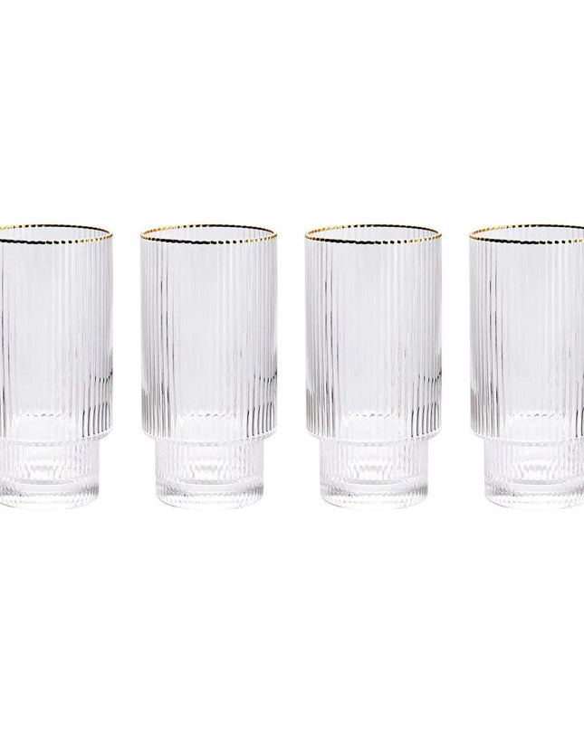 Stackable Gold Rim Ripple Drinking Glass