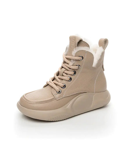 Women's Warm Velvet-Lined First Layer Cowhide Snow Boots