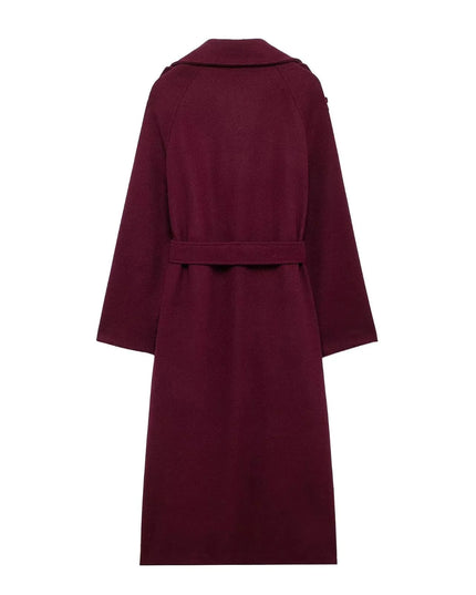 Elegant Bordeaux Lapel Mix Maxi Overcoat