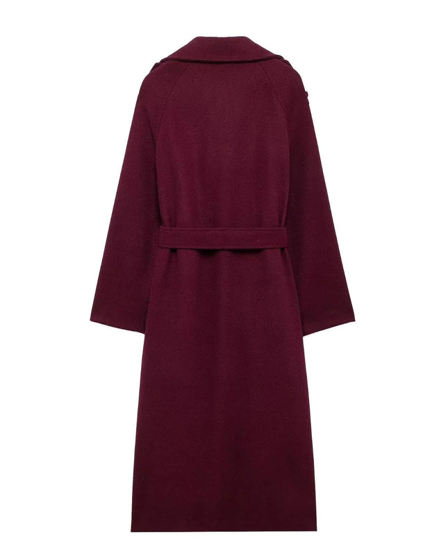 Elegant Bordeaux Lapel Mix Maxi Overcoat