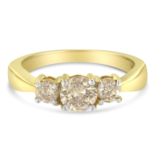 10K Yellow Gold Three Stone Diamond Band Ring (1.00 cttw, J-K Color, I2-I3 Clarity)