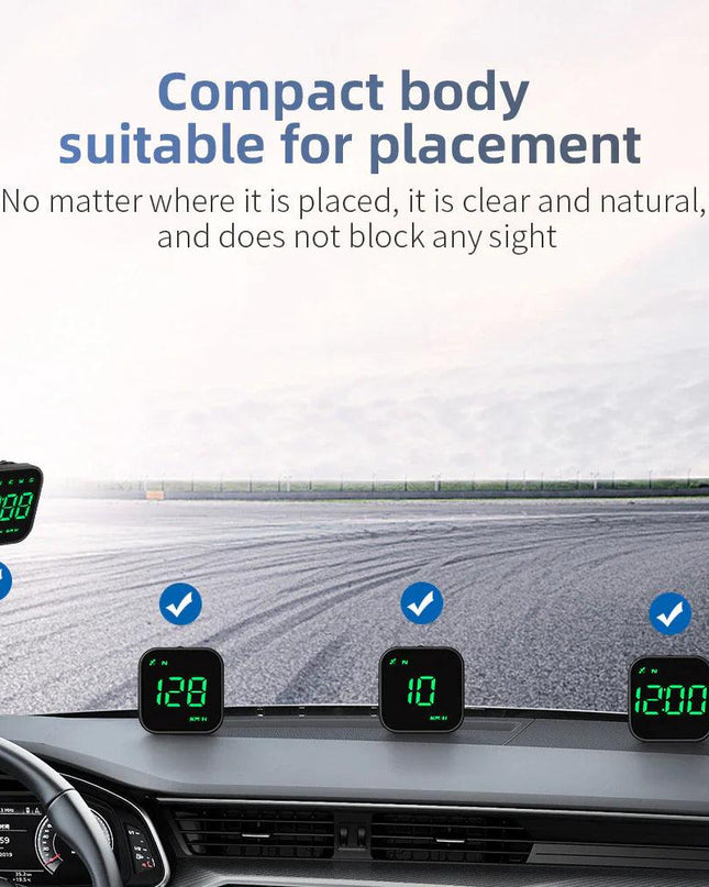 Digital Car HUD GPS Speedometer Head Up Display MPH KMH Compass Overspeed Alarm