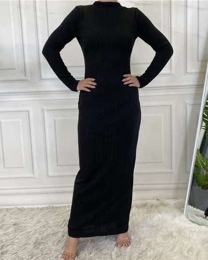 Solid Color Knitted Sweater Base Dress