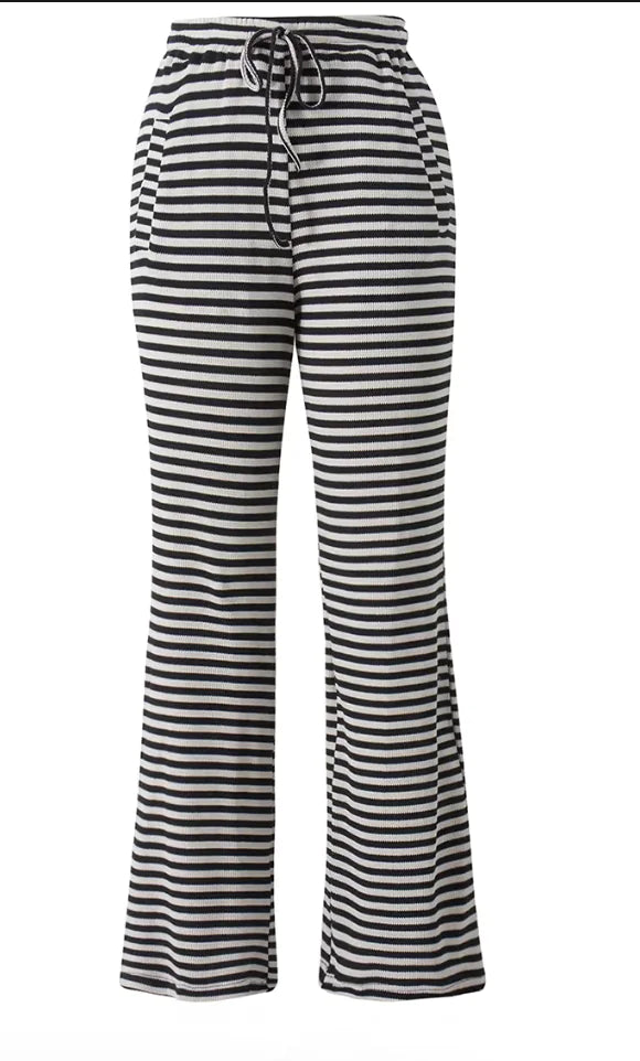 Women's Y2K Striped Knit Drawstring Pants - Low Rise, Wide Leg Lounge Trousers