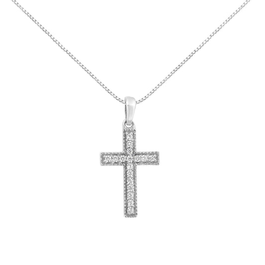 .925 Sterling Silver 1/7 cttw Diamond Cross 18" Pendant Necklace (I-J Color, I3 Clarity)