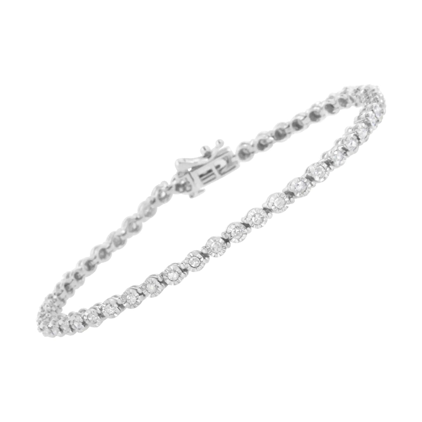 .925 Sterling Silver 1.0 Cttw Bezel-Set Round-cut Diamond Link Bracelet (I-J Color, I3 Clarity) - 7.25"