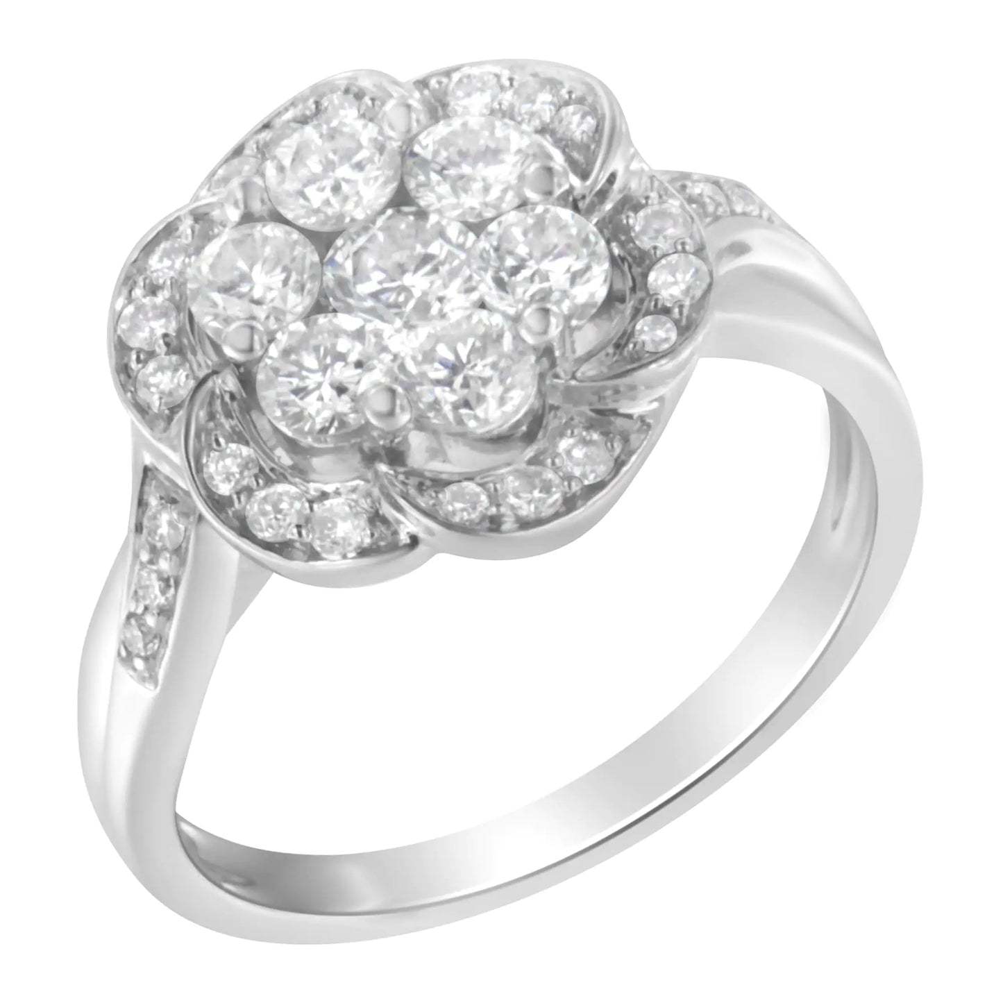 14K White Gold Floral Cluster Diamond Ring (1 Cttw, H-I Color, SI2-I1 Clarity)