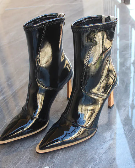 Imported Women's Leather Ankle Boots with Zipper