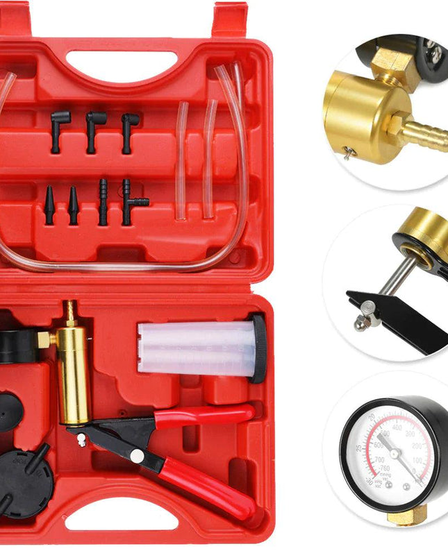 Hand Held Vacuum Pressure Pump Tester Set Brake Fluid Bleeder Bleeding Kit + Box