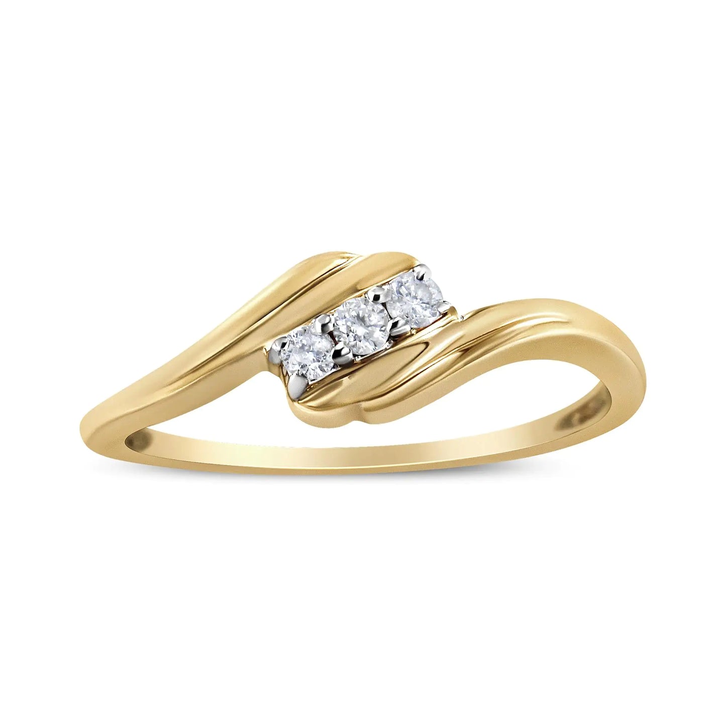 10K Yellow Gold over .925 Sterling Silver 1/10 Cttw Diamond Three-Stone Bypass Fashion Cocktail Ring ( I-J Color, I2-I3 Clarity)