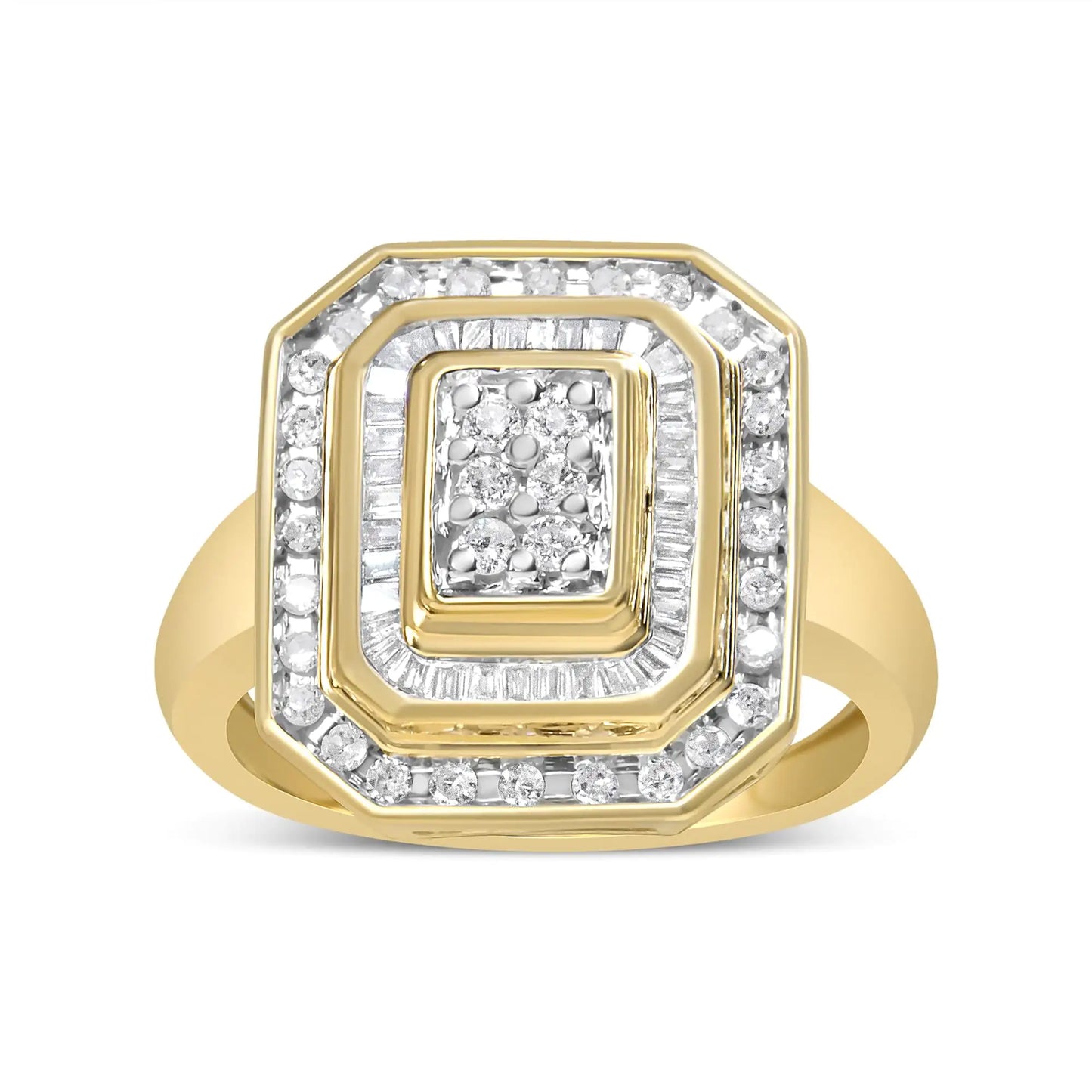 10K Yellow Gold over .925 Sterling Silver Diamond Square Cocktail Ring (1.15 Cttw, I-J Color, I2-I3 Clarity)