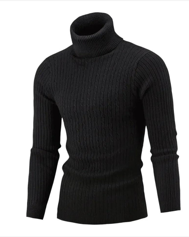 Men's Slim-Fit Knitted Turtleneck Sweater - Solid Color