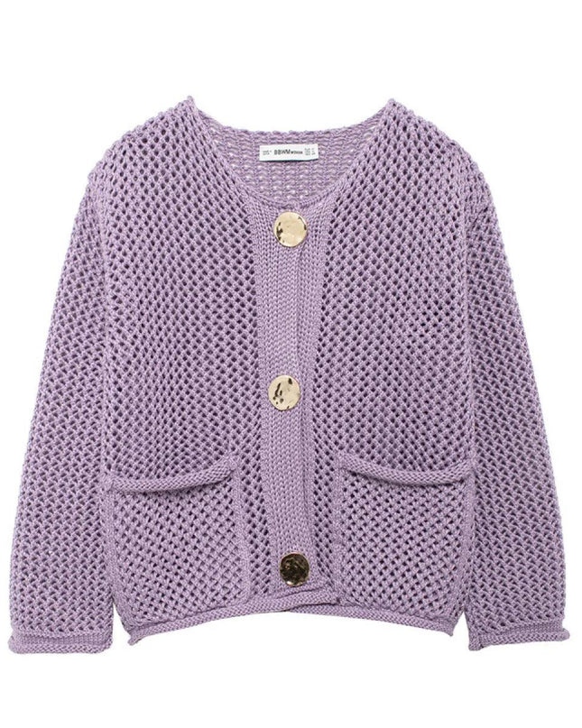 Women's Fashion Pocket Round Neck Knit Coat